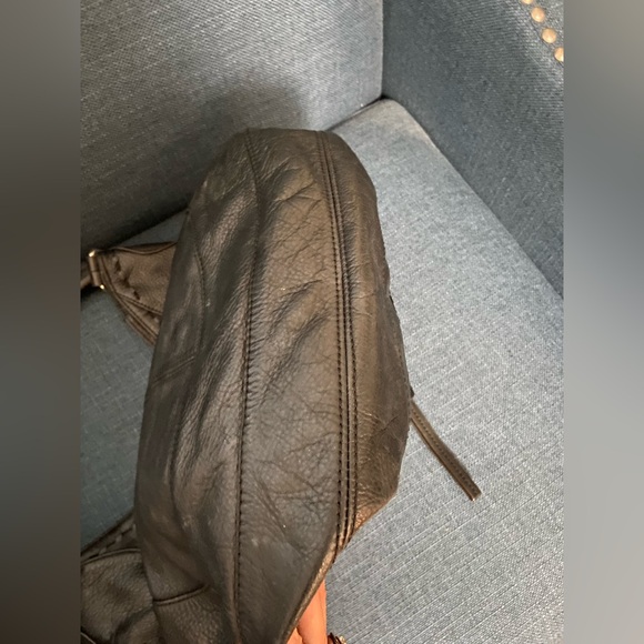 B.Makowski Black Pebble Leather Large Hobo Shoulder Purse Bag Silver Hardware - Picture 9 of 16